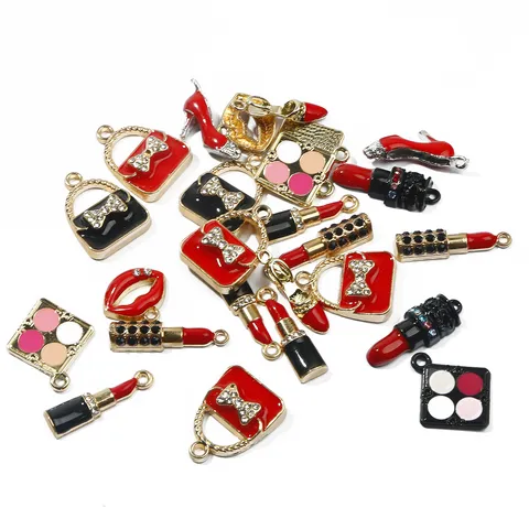 Aleación Esmalte Lápiz Labial Zapato de Tacón Alto Bolso Dijes Colgantes Para Hacer Joyería Bricolaje Accesorios Moda
