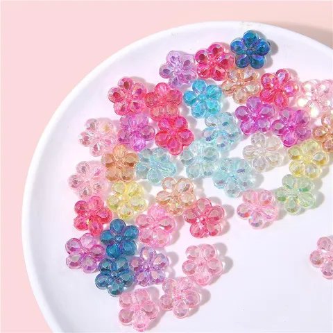 Large Flower Shaped Acrylic Loose Beads Iridescent Faceted Beads For DIY Jewelry Making Necklace Bracelet Handmade Materials Accessories