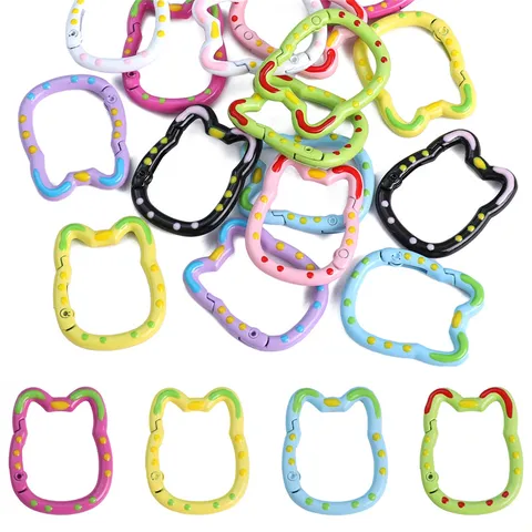 Alloy Painted Lucky Cat Head Silhouette Keychain Ring DIY Jewelry Making Accessory Double Sided Enamel Maneki Neko Bag Pendant Hooks