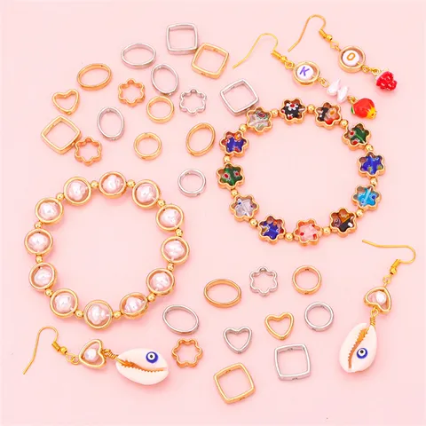 Hollow Geometric Plum Blossom Heart Square Oval Round Spacer Beads Electroplated Plastic CCB Beads For DIY Jewelry Making