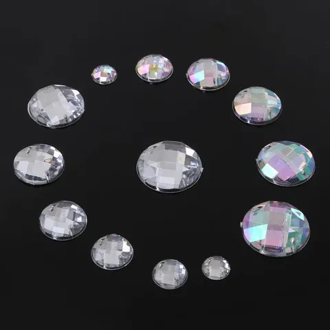 Ronde Gefacetteerde Acryl Naai Op Strass Dubbel Gat Platte Achterkant DIY Sieraden Maken Accessoires Knutselbenodigdheden Transparante Iriserende Kleuren
