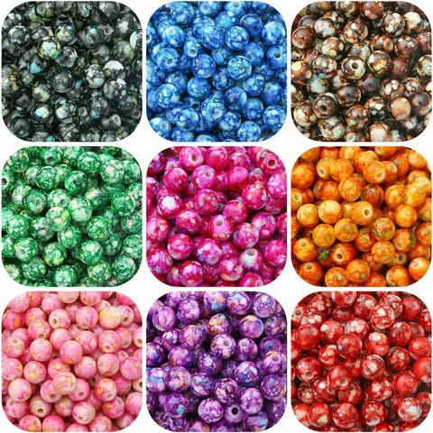 Acrylic Marble Pattern Round Beads For DIY Jewelry Making Bracelet Earring Accessories Artificial Pearl Materials