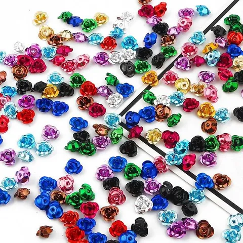 Aluminum 3D Rose Flower Beads For Jewelry Making DIY Bracelet Necklace Accessories Metallic Colorful Flower Spacer Beads