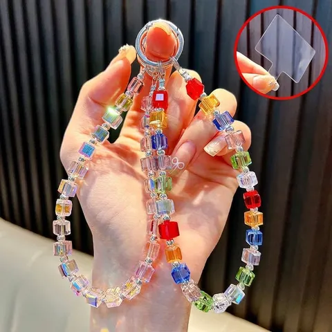 Clear Colorful Cube Beaded Phone Charm Acrylic Geometric Sugar Bead Wrist Strap Keychain With Metal Clasp For Phone Case Car Key Women Girl Gift