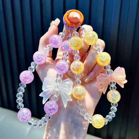 Catena per Telefono a Fiocco con Perline in Acrilico Ciondolo per Borsa Carino Portachiavi con Perline Effetto Crackle Regalo Donna