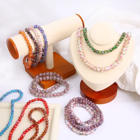 Gold Sand Lampwork Faceted Wheel Loose Beads Rose Flower Inlaid Glass Beads For DIY Jewelry Making Bracelets Necklaces