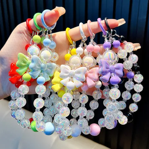 Neu Exquisite Acryl Schleife Perlen Handykette Schlüsselanhänger Bunte Mode Tasche Anhänger Auto Schlüsselhaken Damen Geschenk