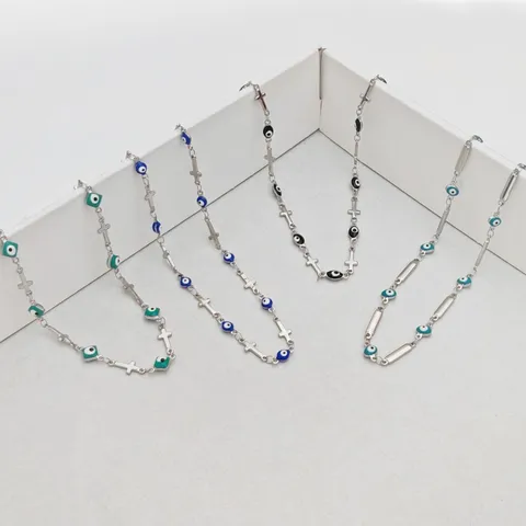 Stainless Steel Evil Eye Cross Necklace For Women Men Enamel Nazar Charm Clavicle Chain Bohemia Jewelry Amulet Gift