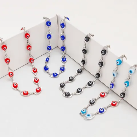 Collana Occhio del Male in Acciaio Inossidabile per Donna Moda Oro Argento Catena Colorata Occhio Fortunato Collana Pendente Gioielli Regalo