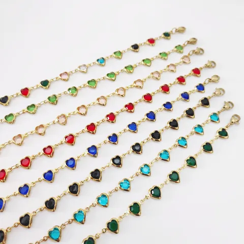 Stainless Steel Heart Anklet For Women Gold Plated Colorful Heart Charm Foot Chain Multi-color Heart Jewelry Adjustable Anklet