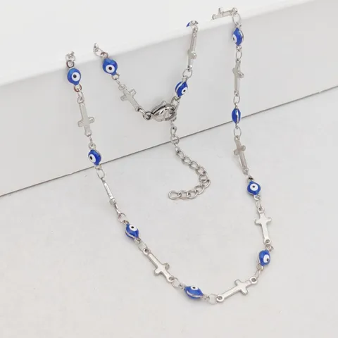 Stainless Steel Evil Eye Cross Necklace For Women Men Enamel Nazar Charm Clavicle Chain Bohemia Jewelry Amulet Gift