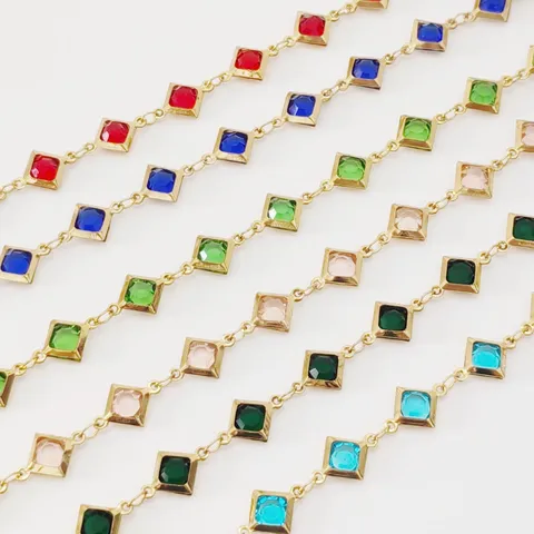 Minimalist Stainless Steel Rhombus Glass Anklet For Women Gold Plated Candy Color Geometric Anklet High End Jewelry Gift
