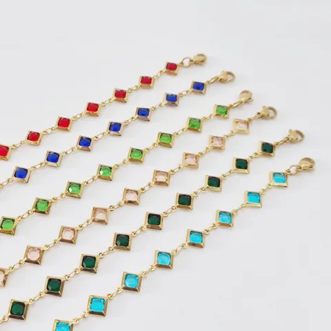 Minimalist Stainless Steel Rhombus Glass Anklet For Women Gold Plated Candy Color Geometric Anklet High End Jewelry Gift