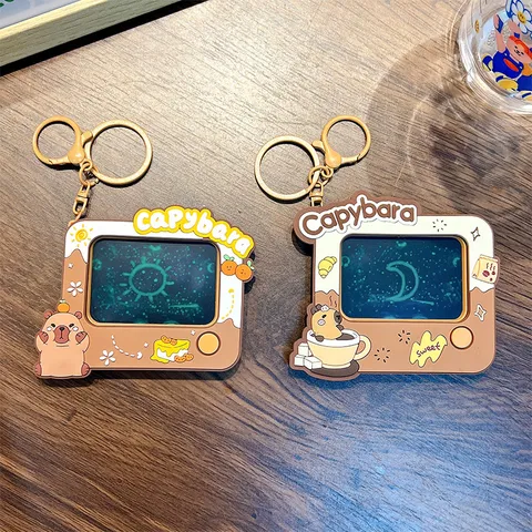 Capybara Cartoon Mini Electronic Doodle Board Keychain Stress Relief LCD Drawing Pad Pendant Toy For Kids Students Gifts