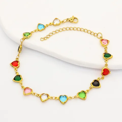 Stainless Steel Heart Anklet For Women Gold Plated Colorful Heart Charm Foot Chain Multi-color Heart Jewelry Adjustable Anklet