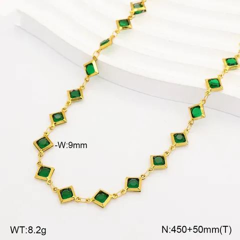 Collana con Pendente in Vetro a Rombo in Acciaio Inossidabile per Donna Gioielli a Catena Quadrata Geometrica Colorata Dopamina
