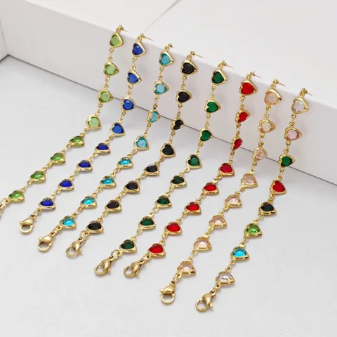 Bracciale a Cuore Colorato in Acciaio Inossidabile per Donna Stile Dopamina Bracciale a Maglie in Vetro Placcato Oro Gioielli a Catena Regolabile