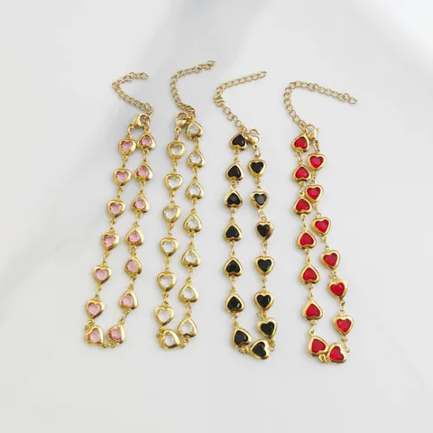 Stainless Steel Heart Anklet For Women Colorful Rhinestone Heart Shape Adjustable Foot Jewelry Gold Plated Anklet Chain Summer Party Jewelry