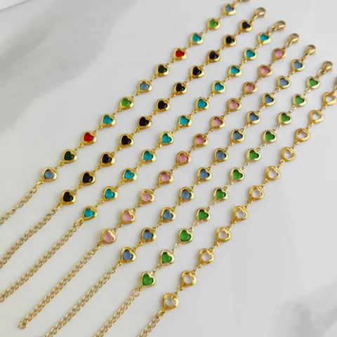 Bracciale a Cuore in Acciaio Inossidabile Colorato Dopamina per Donna Stile Ins Regolabile Bracciale a Catena con Cuore in Strass Gioielli