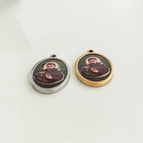 Vintage Roestvrij Staal Ovaal Religieus Sint Franciscus Portret Hanger Voor DIY Rozenkrans Ketting Armband Sieraden Maken