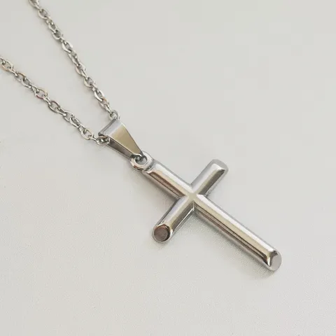 Collana Con Ciondolo A Croce Cilindrica In Acciaio Inossidabile Per Uomo Donna Collana A Croce Colore Argento Geometrico Semplice Minimalista Regalo Gioielli