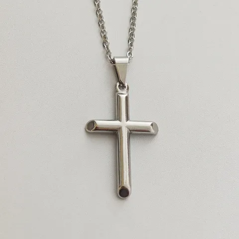 Collana Con Ciondolo A Croce Cilindrica In Acciaio Inossidabile Per Uomo Donna Collana A Croce Colore Argento Geometrico Semplice Minimalista Regalo Gioielli