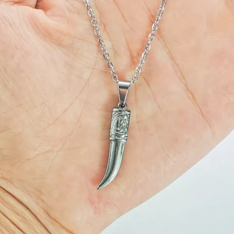 Collana con Ciondolo a Zanna in Acciaio Inossidabile Punk Retrò per Uomo Donna Gioielli con Ciondolo a Dente di Lupo Gotico Senza Catena