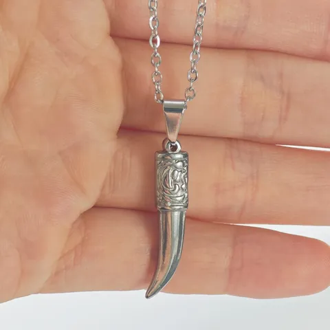 Collana con Ciondolo a Zanna in Acciaio Inossidabile Punk Retrò per Uomo Donna Gioielli con Ciondolo a Dente di Lupo Gotico Senza Catena