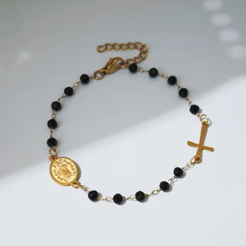 Handgemaakte Roestvrij Stalen Kruis Armband 18K Goud Verguld Religieuze San Benito Medaillon Verstelbare Sieraden Vrouwen