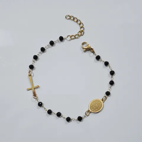 Handgemaakte Roestvrij Stalen Kruis Armband 18K Goud Verguld Religieuze San Benito Medaillon Verstelbare Sieraden Vrouwen