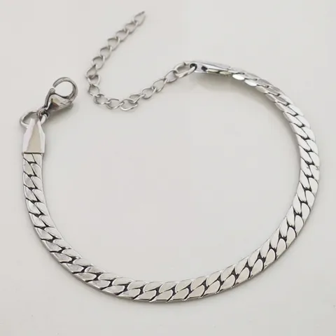 Bracelet Chaîne Gourmette Minimaliste en Acier Inoxydable pour Hommes et Femmes Poli sur Quatre Faces Chaîne Serpent Plate Ajustable Bijoux Style ins