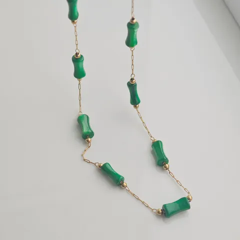 Minimalist Stainless Steel Bamboo Shape Colorful Bead Necklace Fashion Resin Jointed Chain Necklace For Women Jewelry Gift