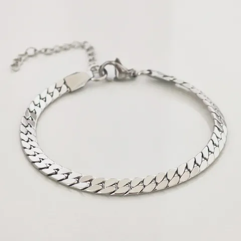 Bracelet Chaîne Gourmette Minimaliste en Acier Inoxydable pour Hommes et Femmes Poli sur Quatre Faces Chaîne Serpent Plate Ajustable Bijoux Style ins