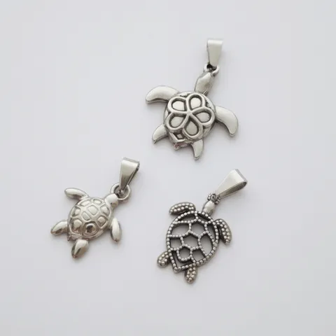 Stainless Steel Sea Turtle Pendant Ocean Theme Marine Life Charm Accessory For DIY Jewelry Making Necklace Bracelet Women Men Gift