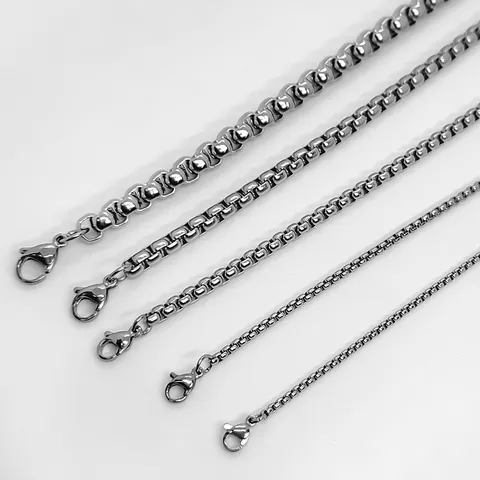 Collana Bracciale in Acciaio Inossidabile Unisex Catena Veneziana Minimalista Argento Lucido Gioielli di Moda Coreana