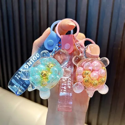 Süße Flüssiger Treibsand Schildkröte Schlüsselanhänger Acryl Cartoon Bewegliche Meeresschildkröte Tasche Anhänger Mit Gummiband Schlüsselring Geschenk