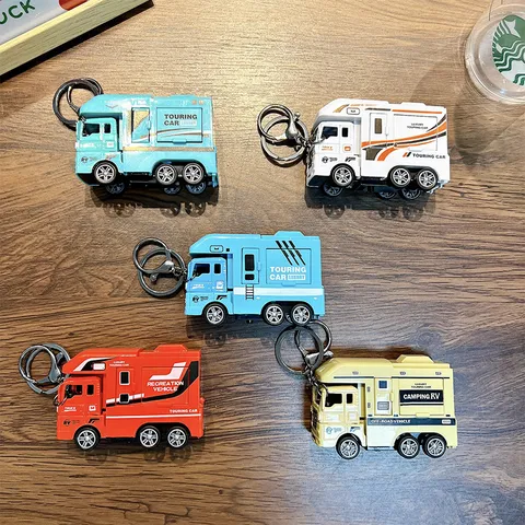 Cartoon Miniature RV Car Keychain Alloy Plastic Pull Back Camper Van Key Ring Pendant For Backpack School Kids Gift Accessory