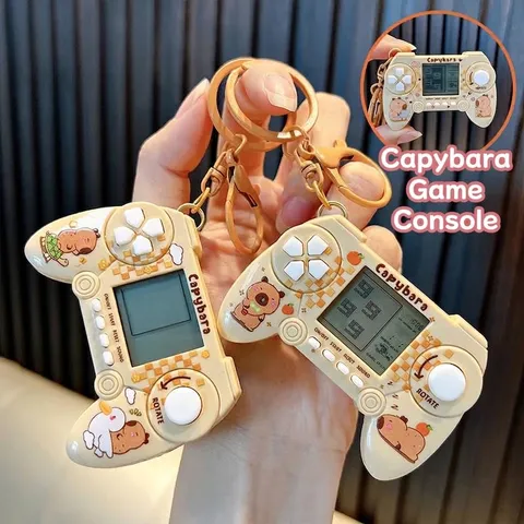 Mini Handheld Tetris Game Console Keychain Capybara Pattern Retro Controller Electronic Game Toy Pendant For Students Kids Gift