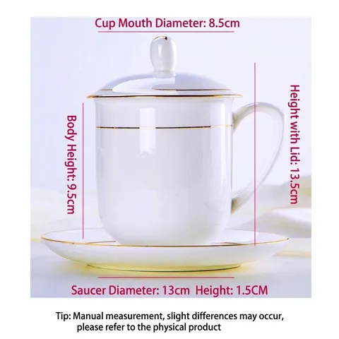 Weiß Knochenporzellan Teetasse Mit Deckel Goldrand Büro Meeting Keramik Kaffeebecher Hitzebeständig Elegant Trinkgeschirr