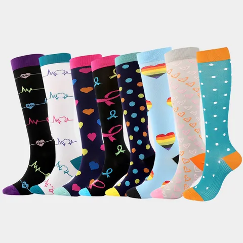 Graduierte Kompressionsstrümpfe Für Herren Damen Kniehoch Sport Laufsocken Fitness Wadenunterstützung Socken Gemusterte Beindruckstrümpfe