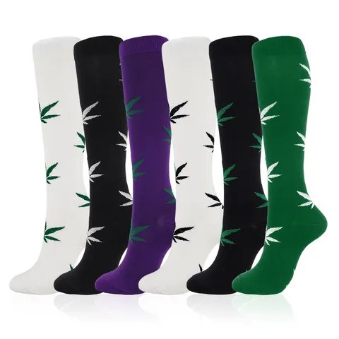 Minimalist Nylon Sports Compression Socks For Men Women Athletic Cycling Running Over The Knee Leaf Botanical Print Socks
