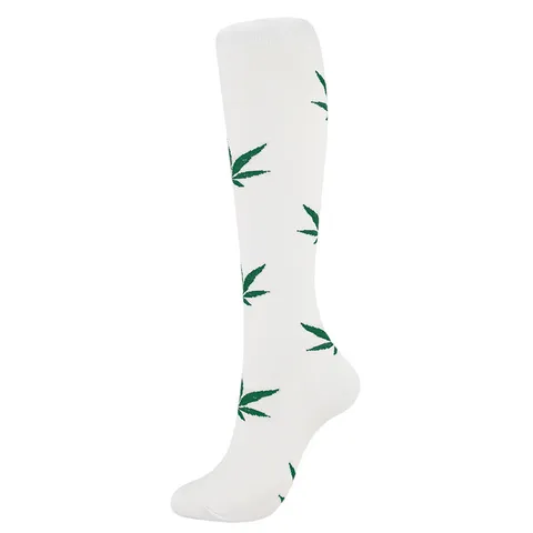 Minimalist Nylon Sports Compression Socks For Men Women Athletic Cycling Running Over The Knee Leaf Botanical Print Socks