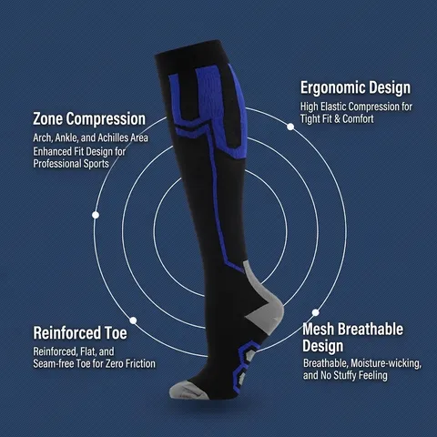 Unisex Compression Socks Geometric Color Block Knitted Sport Socks Anti Friction Long Cycling Running Athletic Stockings
