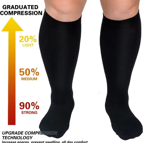 Plus Size Kompressionsstrümpfe Breite Wade Elastische Gradienten Unterstützung Socken Einfarbig Kniehohe Sport Socken Für Unisex Laufen Sport Müdigkeit Linderung