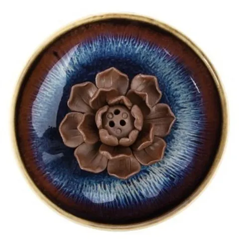 Handcrafted Chinese Ceramic Lotus Incense Burner Holder Kiln Glaze Flower Home Decor Zen Ornament Ash Tray