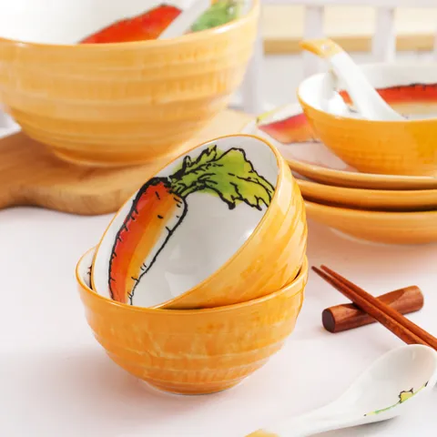 Service de Table en Céramique aux Légumes Peints à la Main Style Japonais Ensemble Créatif Bol Assiette Cuillère en Porcelaine