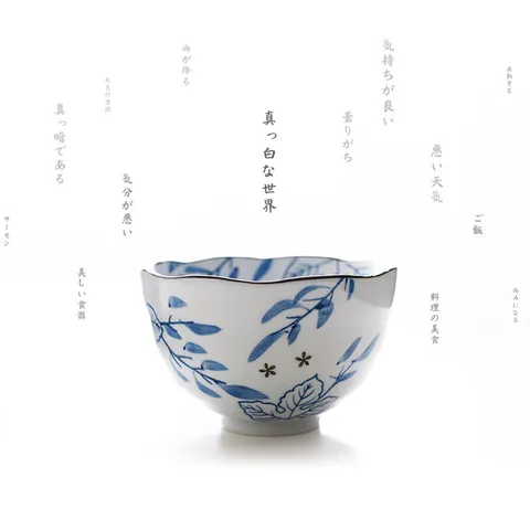 Japanese Ceramic Bowl Wave Rim Underglaze Hand Painted Porcelain Salad Rice Soup Noodle Bowl Home Restaurant Tableware