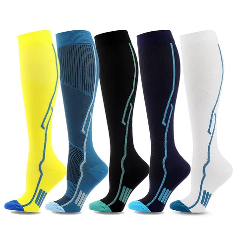 Unisex Professional Gradient Compression Sport Socks Anti Slip Sweat Absorbing Striped Calf Length Cycling Athletic Compression Socks