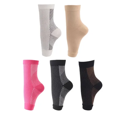 Unisex Sports Compression Ankle Sleeve Four Way Stretch Open Toe Supportive Foot Guard Ribbed Knit Compression Socks For Running Yoga Workout Gym Protection