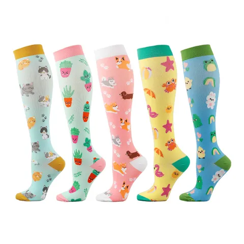 Schattige Dierenpatroon Compressiekousen Voor Volwassenen Hardlopen Fitness Professionele Gradiënt Sport Lange Elastische Sokken